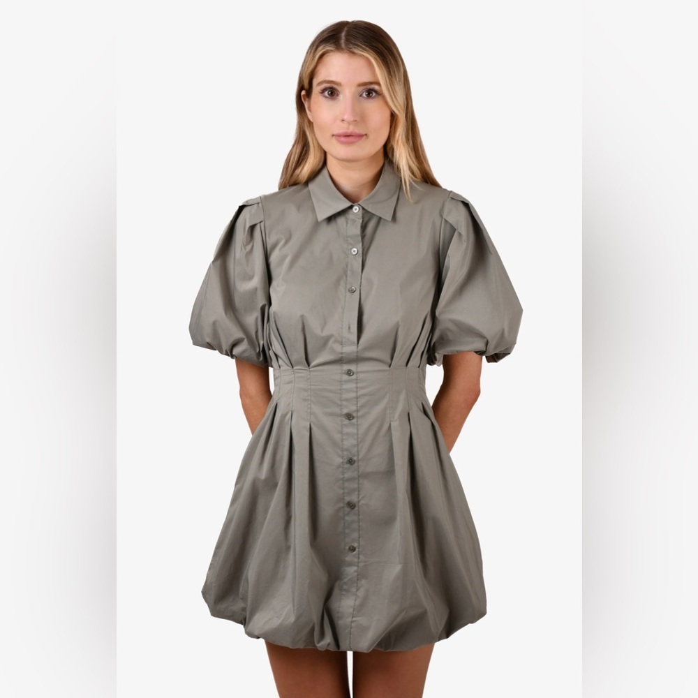 JONATHAN SIMKHAI SAJE GREEN COTTON PUFF SLEEVE MINI DRESS SIZE 4
